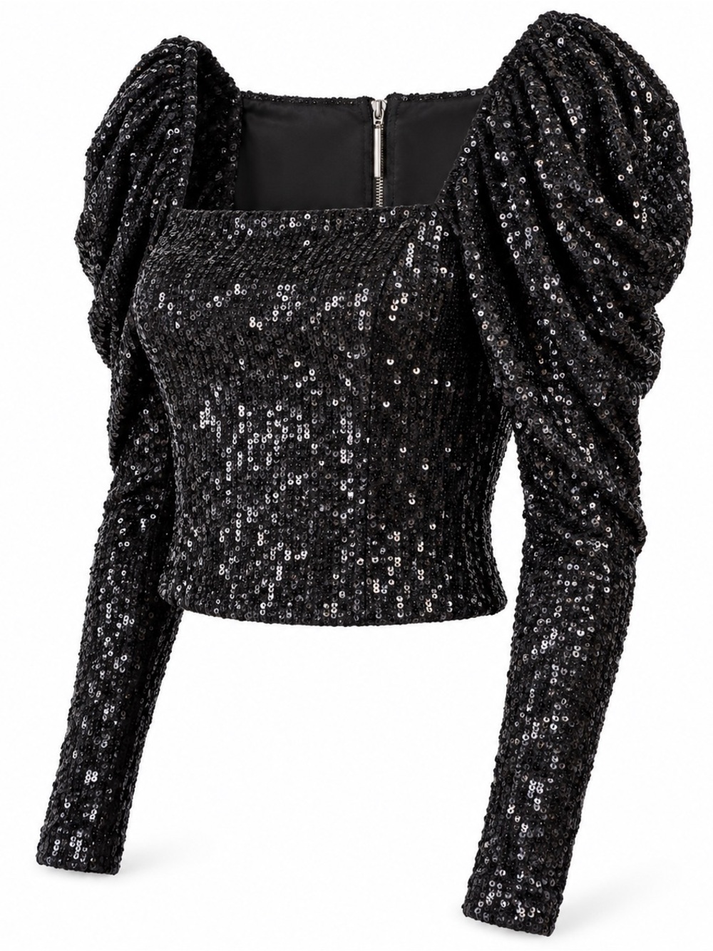 Ramy Brook Hazel Black Sequin Square Neck Puff Sleeve Designer Luxury Top NWT, S - Picture 8 of 16